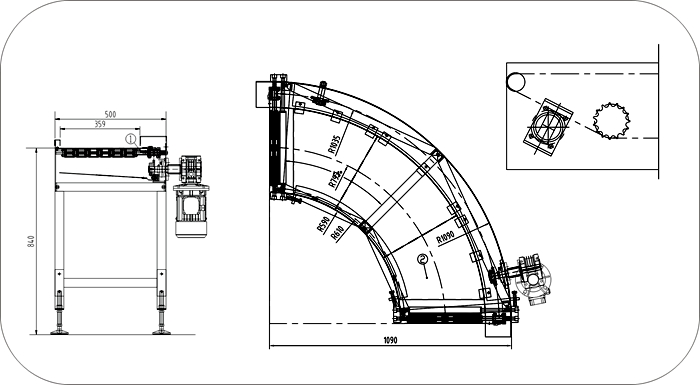 180度刀口轉(zhuǎn)彎輸送機(jī)示意圖 180度刀口轉(zhuǎn)彎輸送機(jī)示意圖